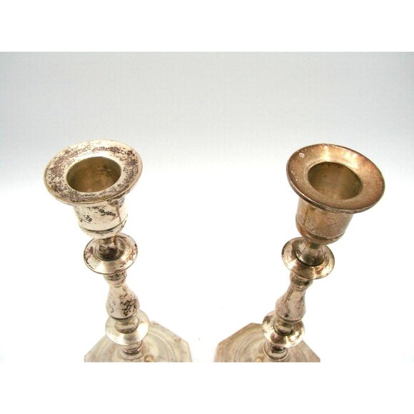 Lot of 2 Octagonal Candle Stick Holders Made in India Stamped 7"H Silver Plated - Picture 2 of 12